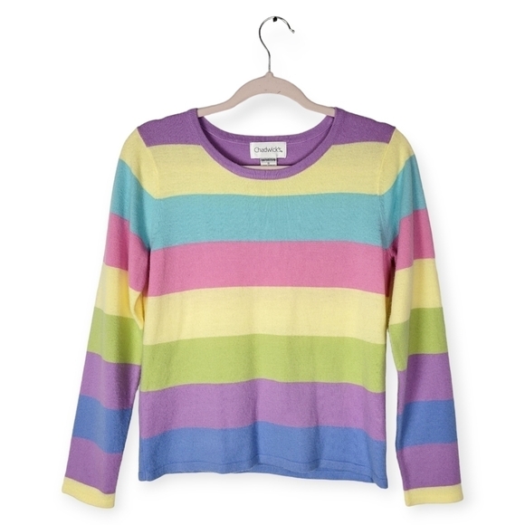 Vintage Chadwick's Colorful Pastel Striped Crewneck Pullover Sweater - Picture 1 of 5